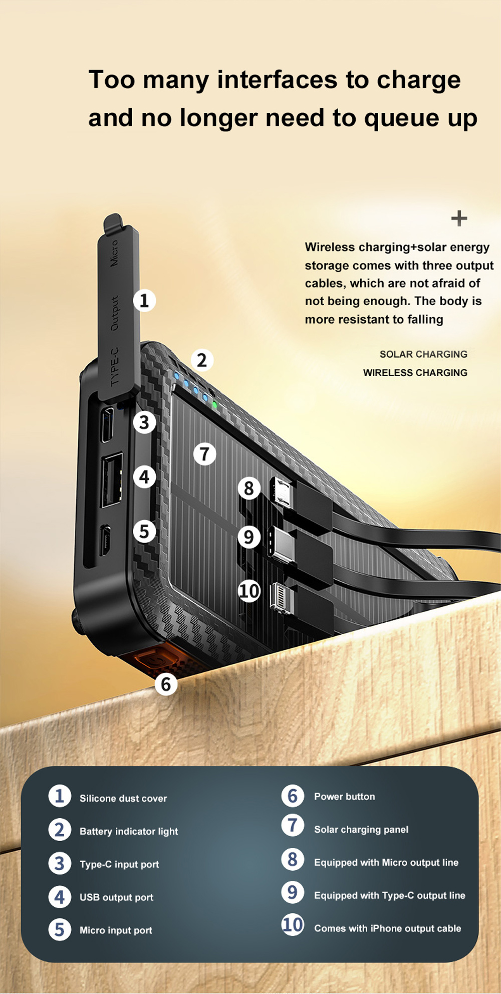 Solar Charger Portable Power Bank For Hiking And Traveling