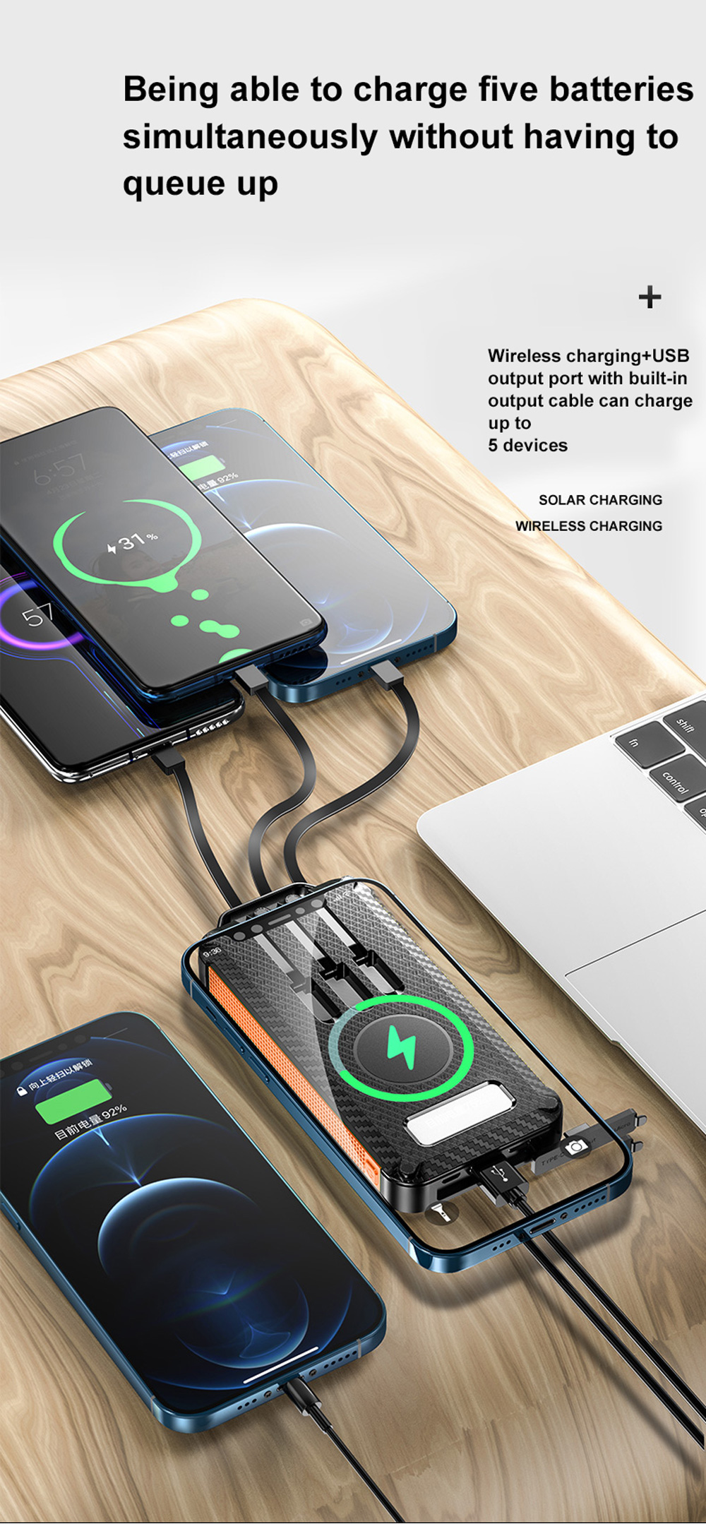 Solar Charger Portable Power Bank For Hiking And Traveling