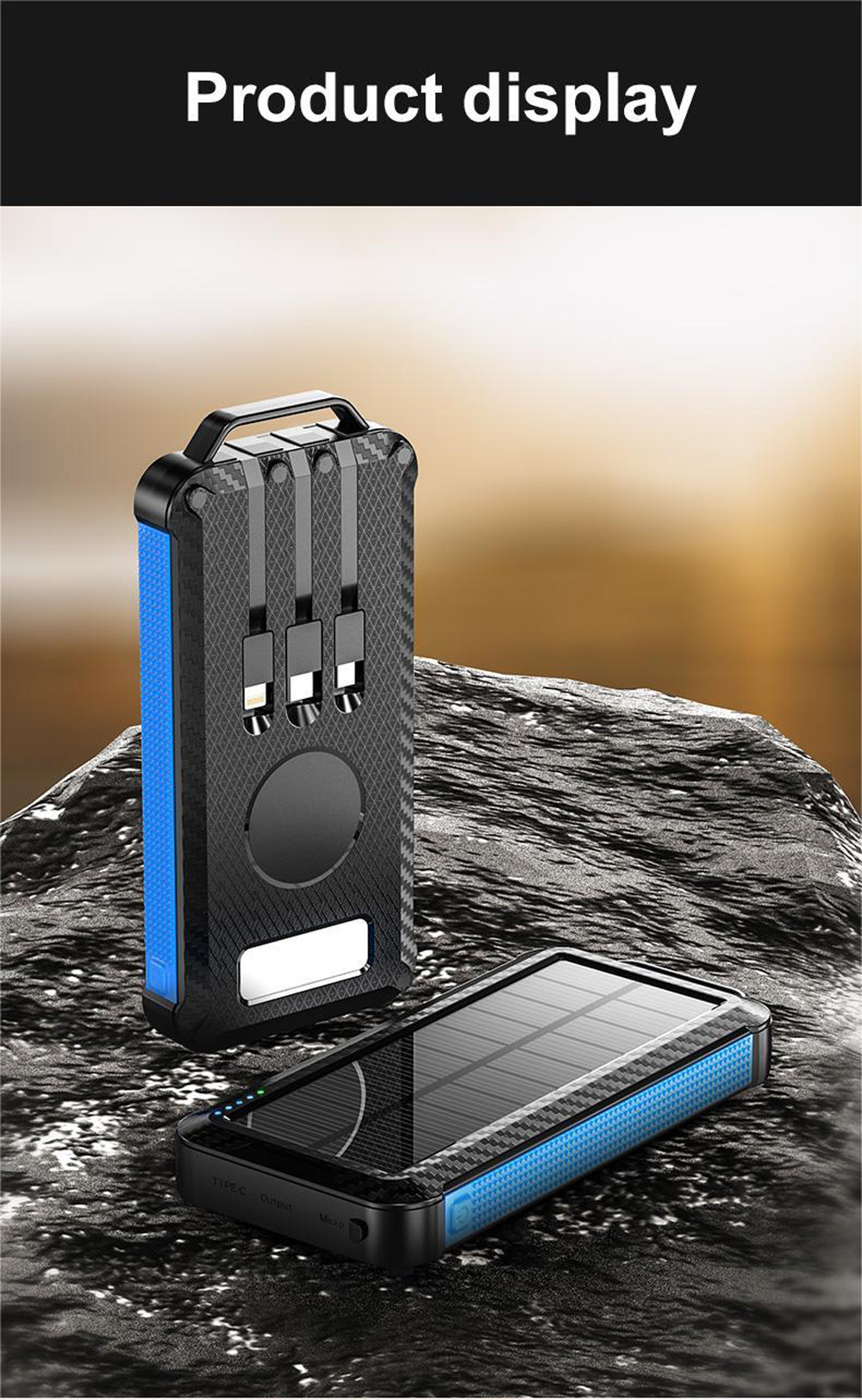 Solar Charger Portable Power Bank For Hiking And Traveling