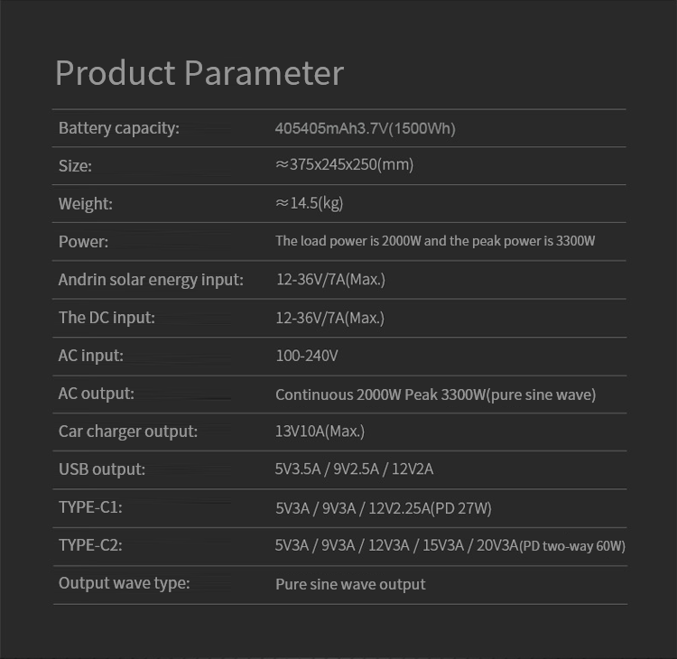 2KW Lithium Battery Power bank Station 110V 220V 