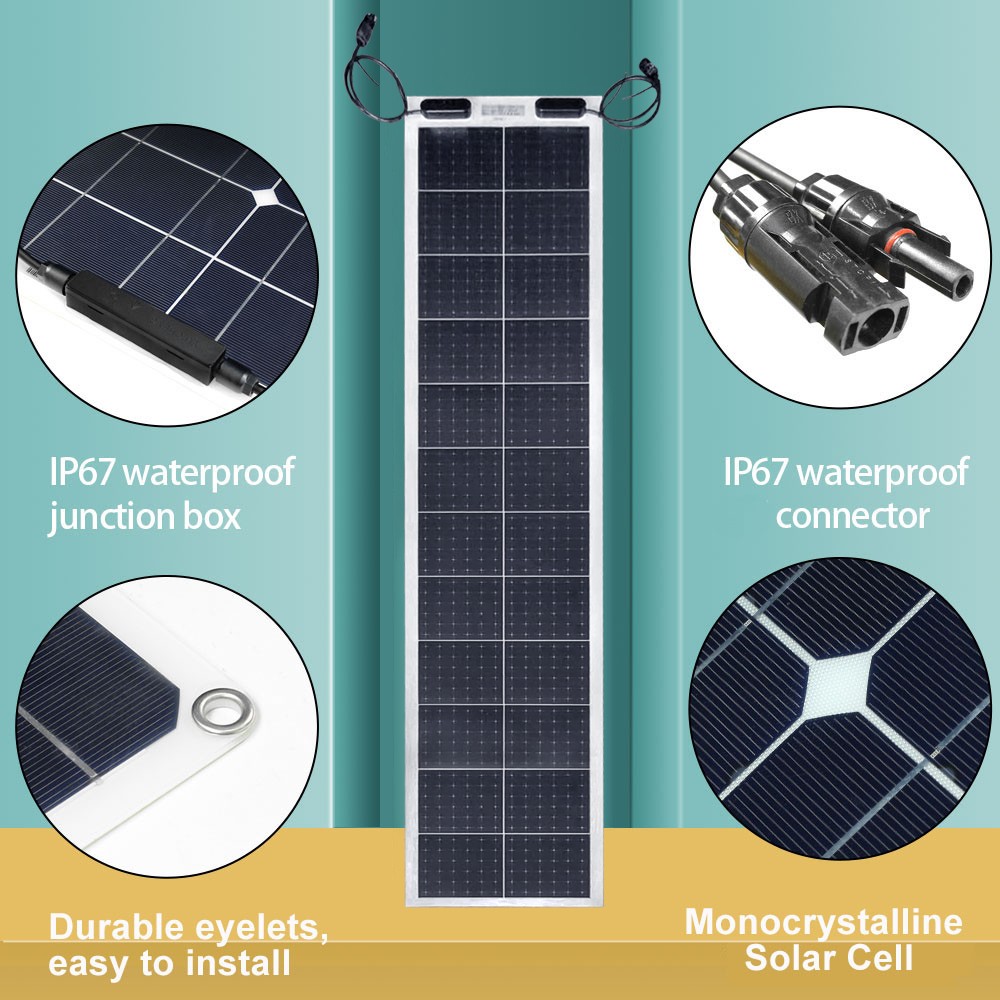 Roof boat light weight thin narrow flexible solar panel