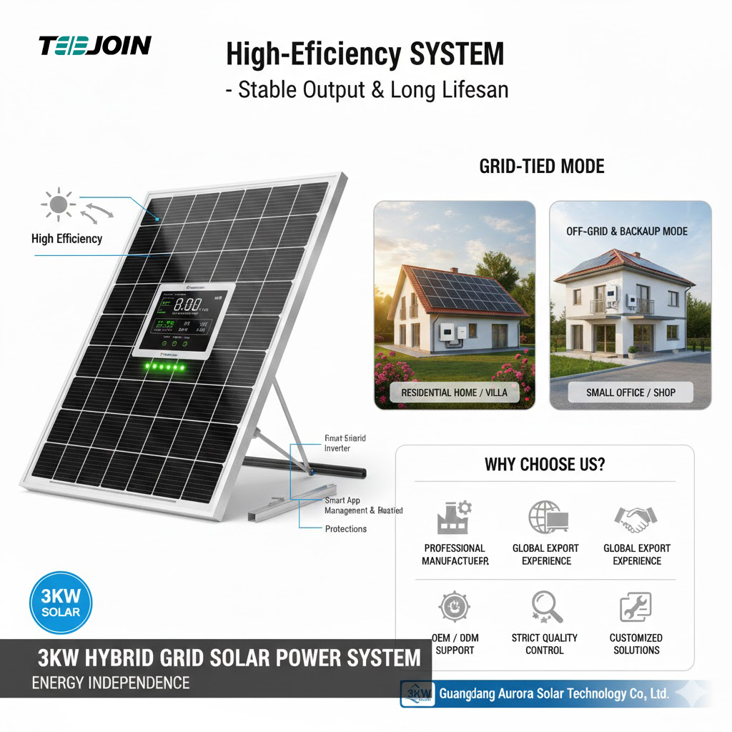 3KW Hybrid Grid Solar Power System Manufacturer