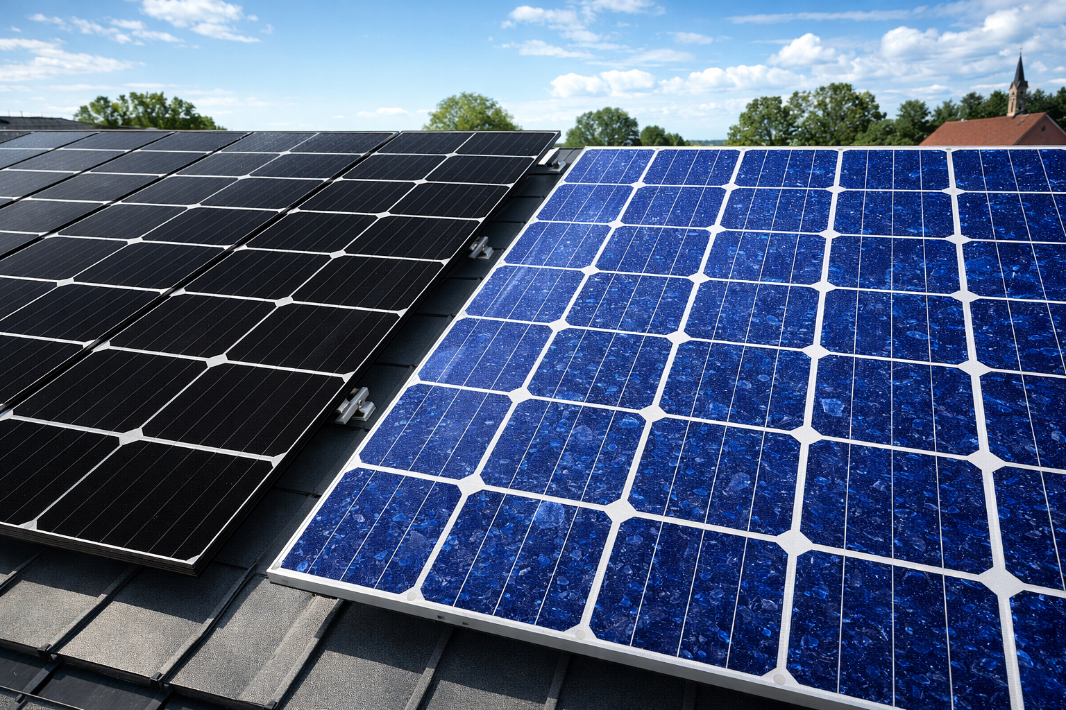 comparison of monocrystalline and polycrystalline solar panels on rooftop.png