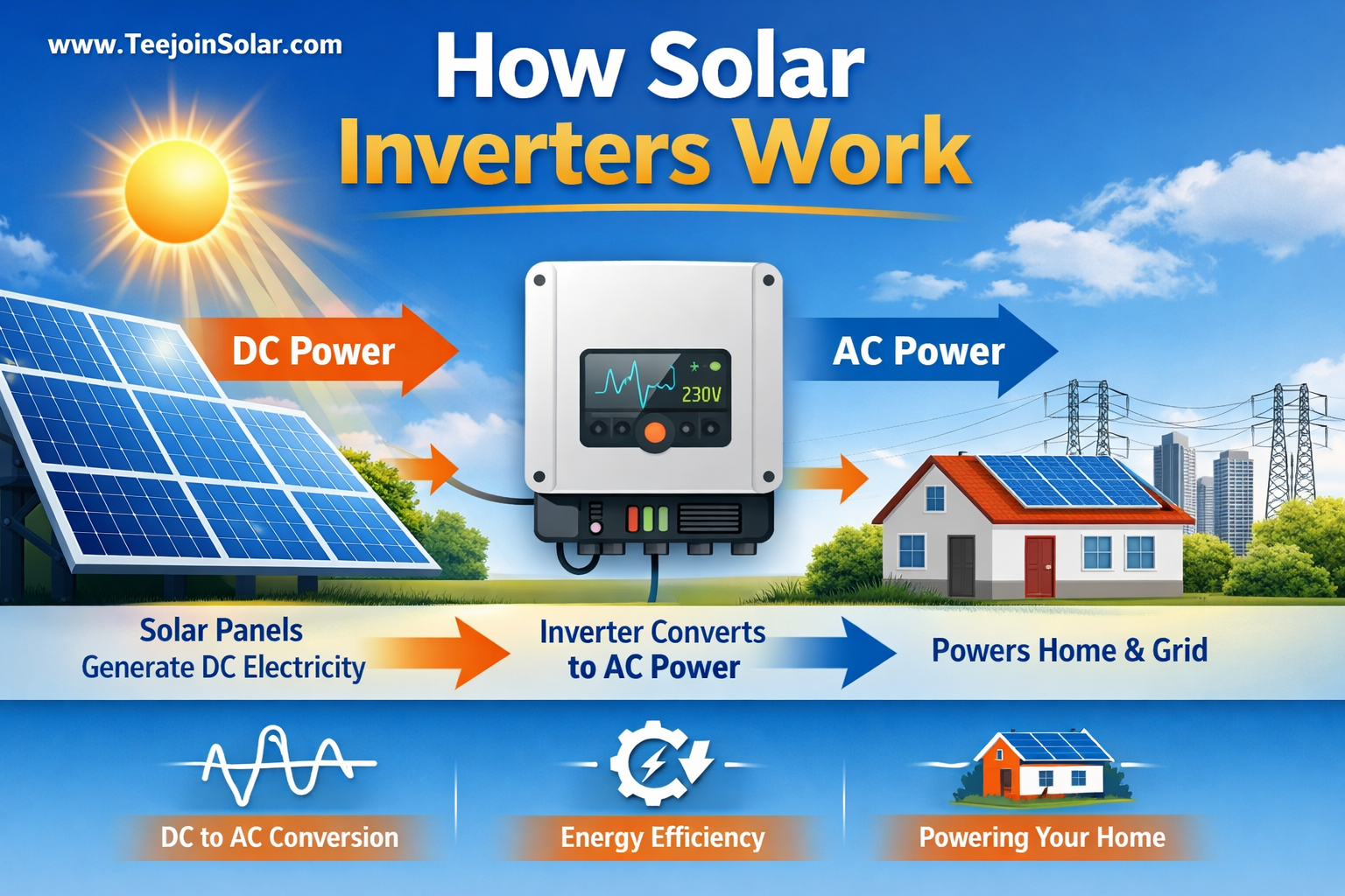  how solar inverter works diagram showing solar panels DC to AC conversion.png