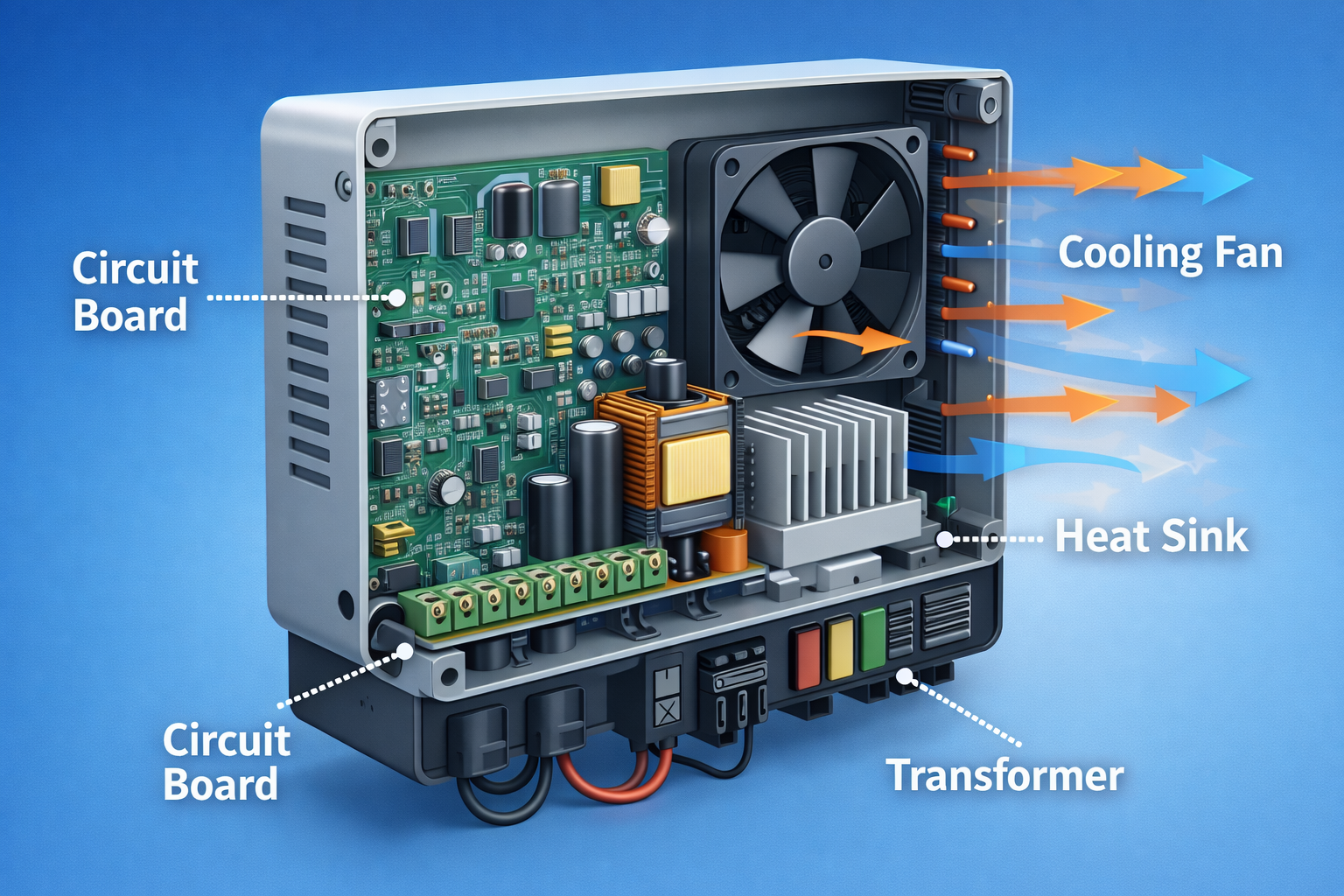 internal components of solar inverter circuit board cooling system.png