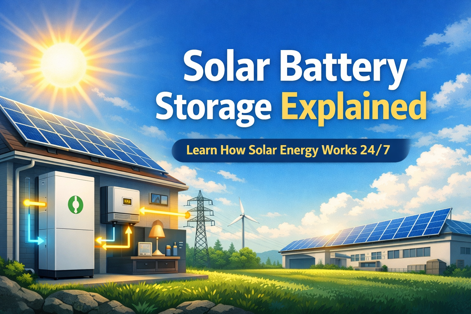 solar battery storage system diagram with solar panels inverter and battery.png