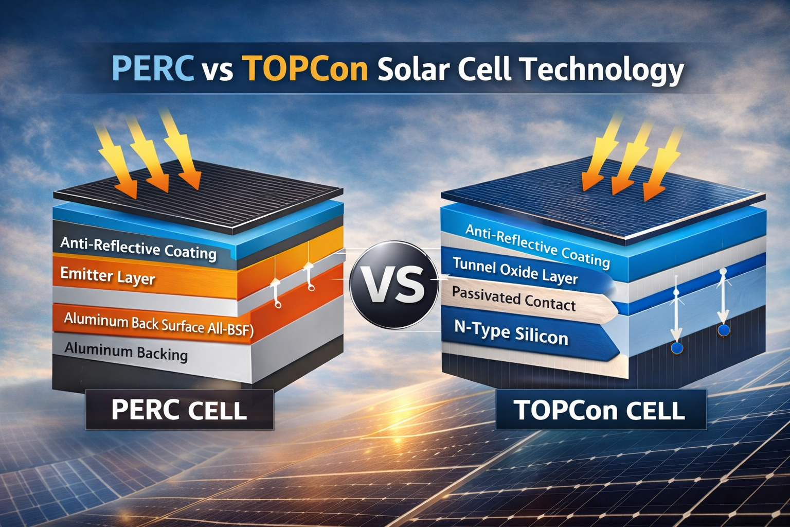 structural comparison between PERC and TOPCon solar cell technology, showing N-type and P-type solar panels.png