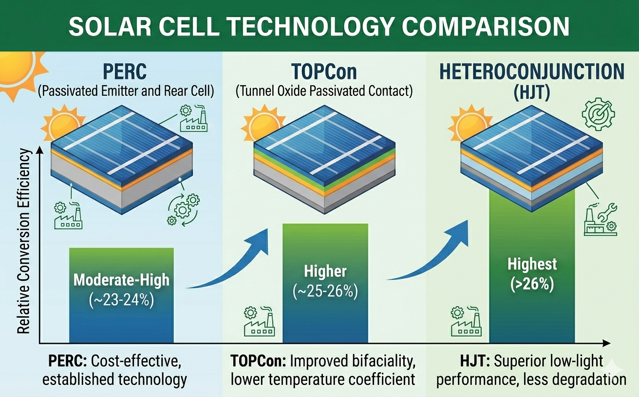 comparison of perc topcon and heterojunction solar cell technology efficiency.png