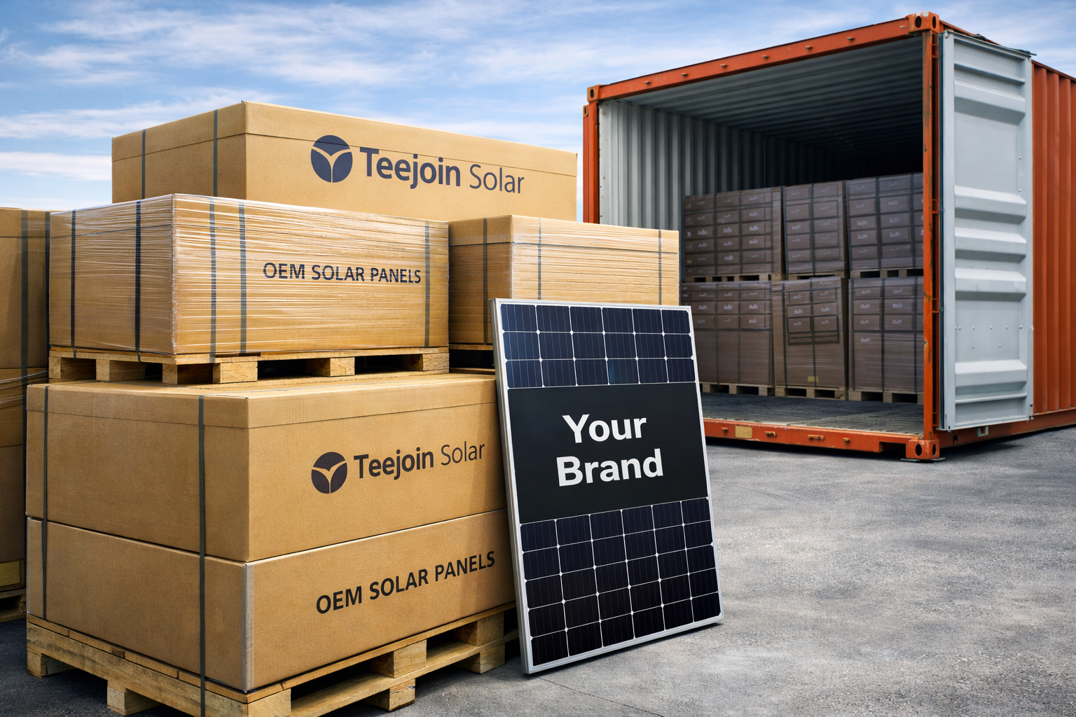 branded solar panels in packaging ready for international shipment.png