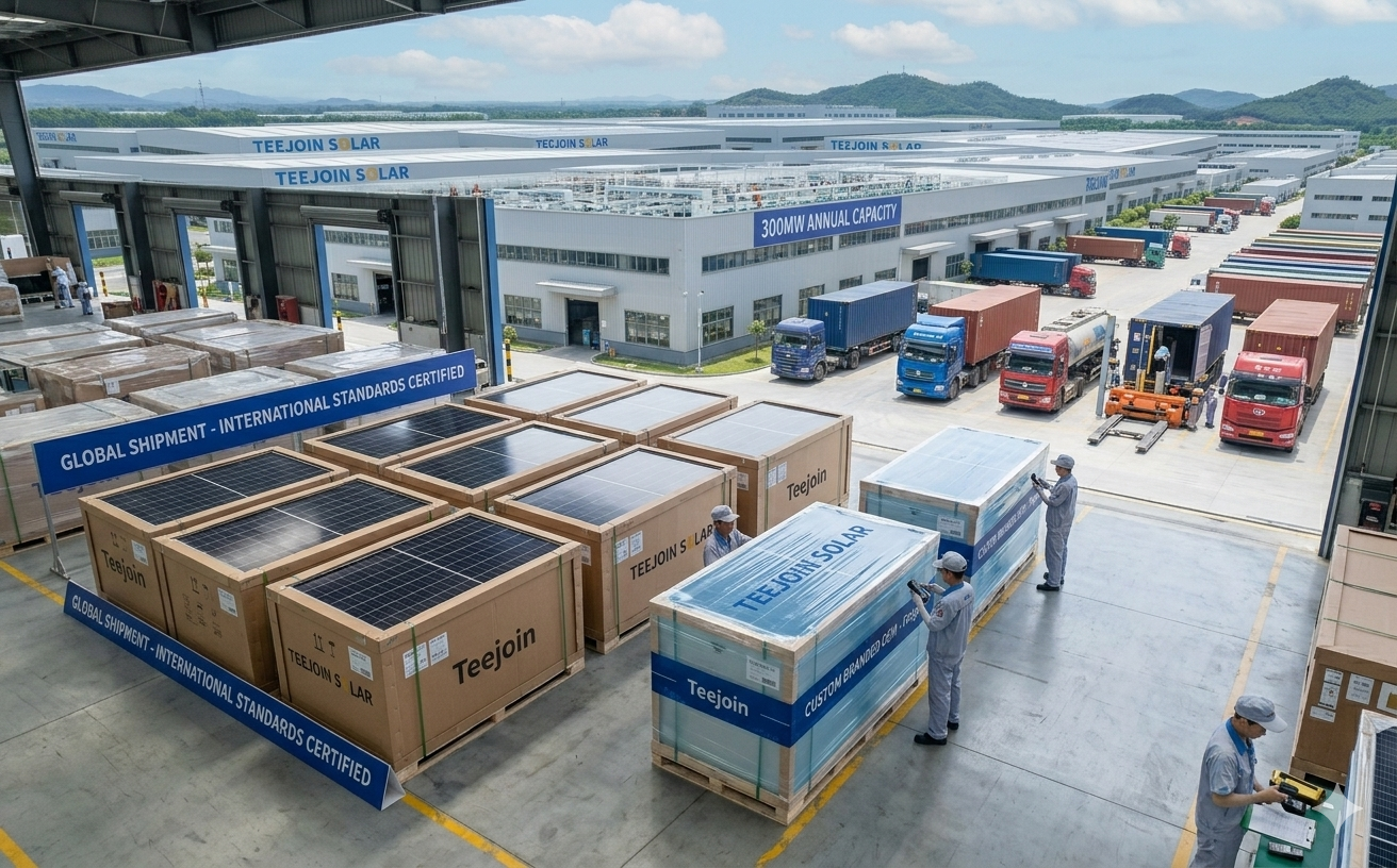 Branded Teejoin solar panels ready for shipment in factory warehouse.png